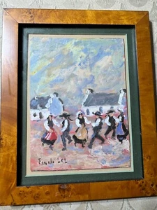 Fanch Lel (geboren 1930) ""Figuren Tanzszene"" Ölgemälde - signiert und gerahmt - Bild 1 von 11