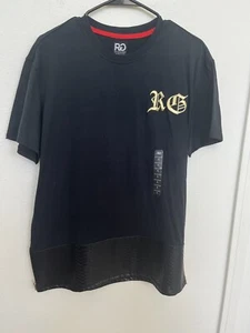 Rich Gang NEW Black Short Sleeve Shirt Men L Cotton Faux Reptile Band Side Zips - Picture 1 of 9