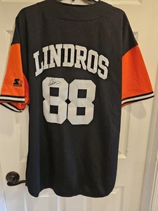mens vintage eric lindros philadelphia flyers button up jersey shirt 2XL Signed  - Picture 1 of 6
