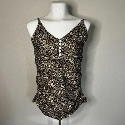 RELLECIGA Women's Large Leopard V Neck Shirred Tankini Tank Swimsuit Top - Image 1 of 4