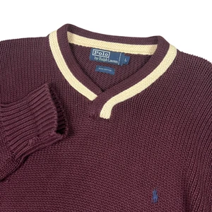 Vtg Polo Ralph Lauren Sweater Men Large Red Cricket Cable Tennis V-Neck Pullover - Picture 1 of 7