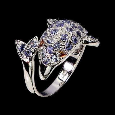 925 Anello Argento Sterling Pera Ametista 8x6mm Tanzanite Gemma Gioielli Misura - Immagine 1 di 4