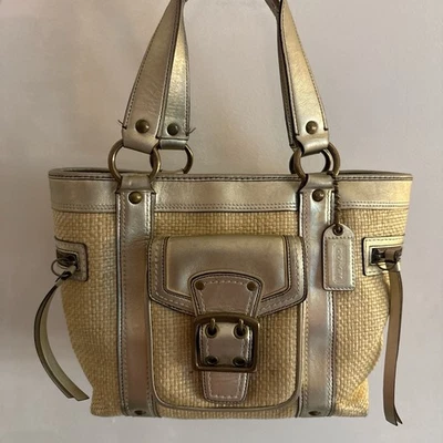 Bolso de mano Coach 2005 Legacy de paja y cuero Foto 1 de 4