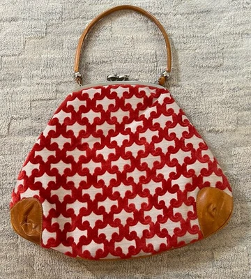 Bolso de Mano Glenda Gies Chenille y Cuero Rosa Profundo y Tostado Foto 1 de 4