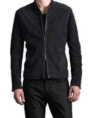 Men's Black Suede Leather Jacket Soft Dark Suede Biker Leather Jacket - Image 1 of 4
