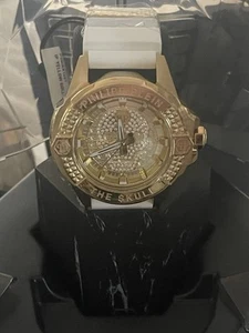 Phillip Plein The Skull Gold Watch White Band PWAAA 1221 - Picture 1 of 18