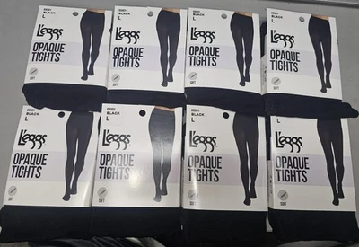8x Leggs OPAQUE TIGHTS Large Black 60 Denier Silky Soft Nylon Spandex TOTAL 8 PR - Image 1 of 2