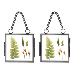 2Pcs Mini Hanging Glass Frame, 2.4 Inch Square Floating Picture Frame, Black - Picture 1 of 6