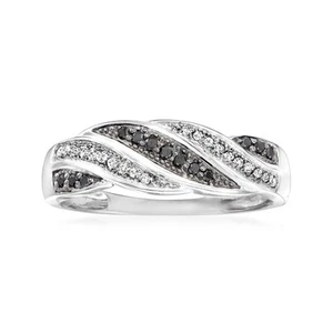 0.15 ct. t.w. Black and White Diamond Twisted Ring in Sterling Silver - Picture 1 of 5