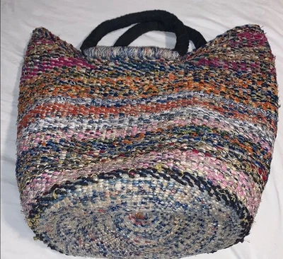 Bolso trenzado a mano de yute indio bolso de espacio ancho Foto 1 de 4