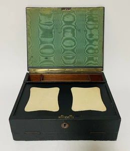 Antique Leather Document Stationery Box Writing Slope Letter Racks with Inkwell - Picture 1 of 16