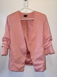 Bardot Womens Size 8 Tuck Sleeve Peach Pink Open Front Lined Collared Blazer EUC - Picture 1 of 5