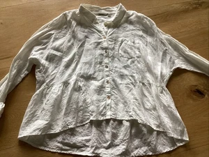 Anthropologie Holding Horses Linen Peplum Shirt Size L Ivory Oversized - Picture 1 of 7