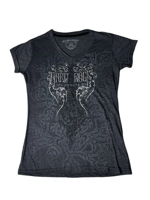 Camiseta Y2K Hard Rock Café Couture Embellecida Mujer Talla Pequeña Negra Cross Grunge Foto 1 de 4