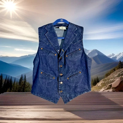 复古 Ralph Lauren 蓝色牛仔经典背心,尺寸 L — 第 1/4 张图片