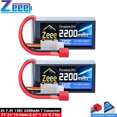 2x Zeee Short 2S 7.4V 130C 2200mAh Lipo Akku T Stecker für RC Car Drone Airplane - Bild 1 von 4