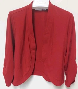 Susan Graver Red Crop Cardigan Sweater Womens Y2K Med Knit 3/4 Gathered Sleeve - Picture 1 of 6