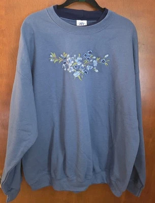 Sudadera PFI Moda Floral Bordada Cuello Redondo Talla 3XL Azul Pullover Foto 1 de 4
