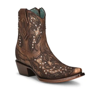 NIB Corral Ladies Bronze Crystal Embroidered Brown C3922 Leather Ankle Boot 8.5 - Picture 1 of 5