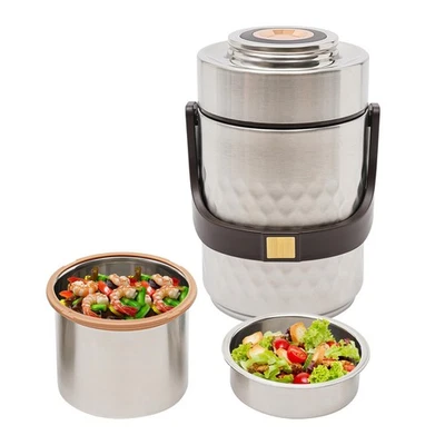 3层密封可堆叠食品保温银保温午餐盒 — 第 1/4 张图片