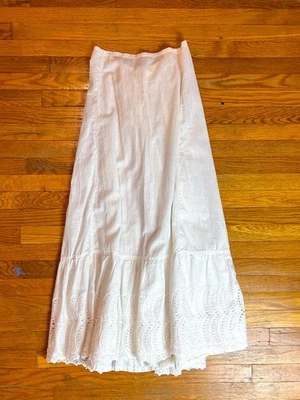 Antique Edwardian White Cotton Petticoat Scalloped Boho Crochet Maxi Skirt Full - Image 1 of 4