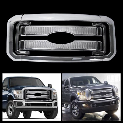 Front Mesh Grille For 2011-2016 Ford F250 F350 Super Duty Chrome Grill Covers Foto 1 de 4