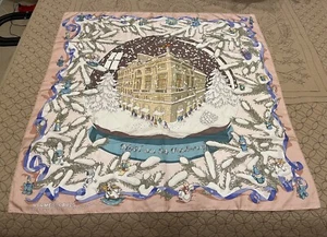 AUTH Hermes 100% Silk Scarf Noel au 24 Faubourg 90 cm Light Pink Christmas 35" - Picture 1 of 7