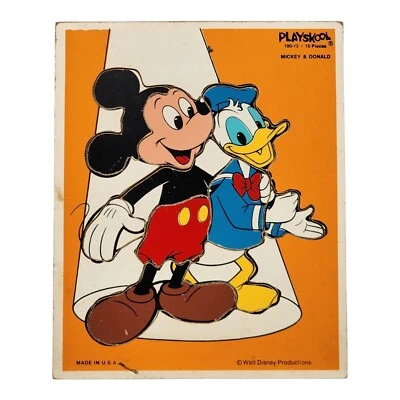 Rompecabezas de madera Playskool 190-13 Mickey Mouse y el pato Donald naranja juguete para niños Foto 1 de 3