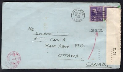 USA WW2 Military 1941 CAMP BOWIE Censored Cover to Internment Camp A Farnham Que - Image 1 of 2