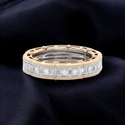 1 Carat Diamond Eternity Band Lab Grown Round 18K Multi Tone Gold 4.3 MM  E F VS - Image 1 of 4