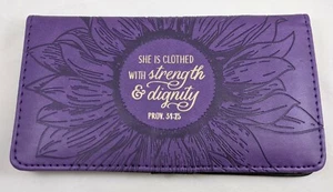Womens Christian Prov 31:25 Strength Dignity Purple Faux Leather Checkbook Cover - Picture 1 of 7