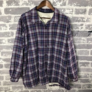 LL Bean Jacket Shacket Women 2X XXL Purple Plaid Sherpa Fleece Lined Outdoor - Picture 1 of 10