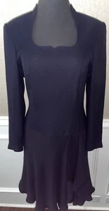 ESCADA NAVY BLUE SILK LINED EMPIRE CUT QUEEN ANNE NECKLINE GERMANY 36/6 - Picture 1 of 10