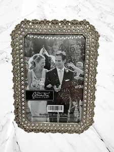 Picture Frame 6x4 Crystal Pearl Silver Jeweled Wedding Anniversary - Picture 1 of 9