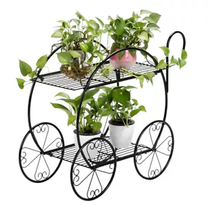 Artisasset Paint With Handle Cart Shape 2 Layer Plant Stand Black GTP124 - Picture 1 of 10