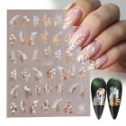 3D Nail Stickers White Gold Leaf Abstract Line Manicure Nail Decals DIY Nail Art