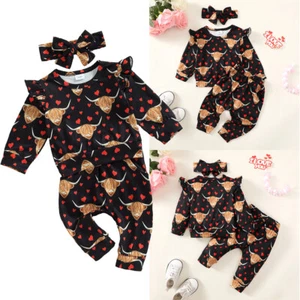 Toddler Kids Baby Girls Outfits Long Sleeve Tops Pants Cow Clothes Tracksuit - Picture 1 of 12