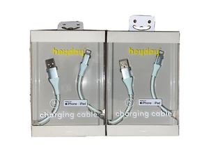 Heyday IPhone IPad Lightning to USB 4 feet Charging Cable - 2 PACK Aqua Blue NEW - Picture 1 of 3