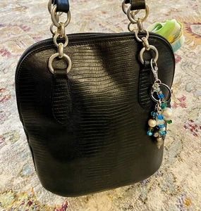 VTG Saks Fifth Avenue Made In Italy Black Leather Shoulder Bag Handbag SF Scarf - Picture 1 of 13