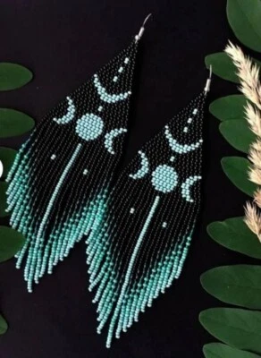 Серьги племенные индейские большие богемные американские бусины ручной работы серьги - Изображение 1 из 3