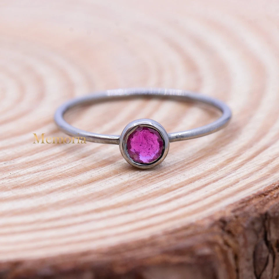 925 Sterling Silver Natural Round Cut Ruby Gemstone Promise Ring Size 5 - Image 1 of 1