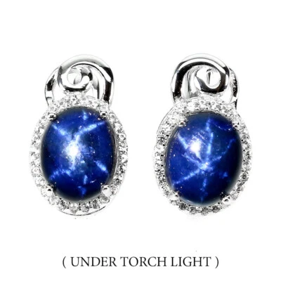 Valentinstag Diffus Ovaler Sternsaphir 10x8mm Simulierte Cz 925 Silber Ohrringe - Bild 1 von 4