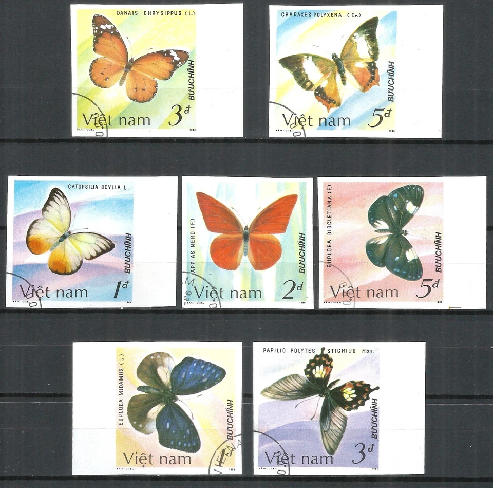Vietnam 1987 used stamps Mi.# 1802-1808 butterfly imperf. - Image 1 of 1
