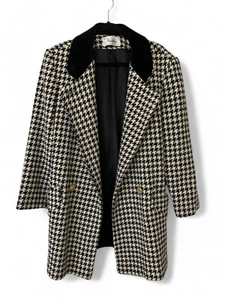 Vintage 90s Cattiva Houndstooth Coat Womens XL Black White Career Elegant Winter - Picture 1 of 9