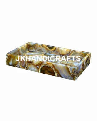 Bandeja de tocador de ágata gris de 10" x 6" accesorios de baño regalo hecho a mano Foto 1 de 3