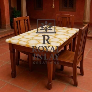 White Quartz Inlay Table with Gold Veins – Handmade Luxury Center Table - Picture 1 of 9