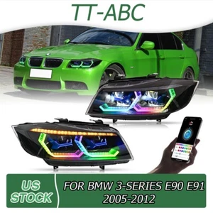 For 2005-2012 BMW 3 Series E90 E91 RGB LED Headlights Double Beam Projector Lamp - Picture 1 of 21