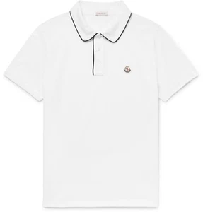 MONCLER Trimmed Cotton White Piquet Polo T-Shirt Large (L) - Picture 1 of 17