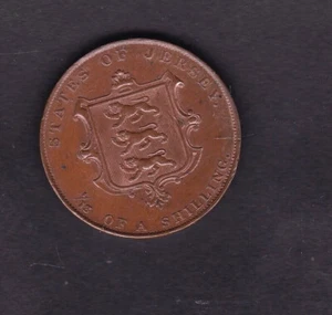 States of Jersey Uncirculated 1844 1/13th of a shilli8ng coin with original lust - Foto 1 di 2