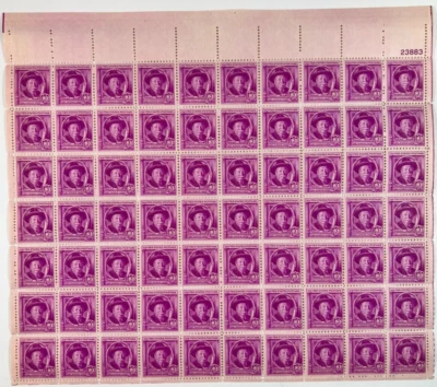 Scott 980 - 1948 Joel Chandler Harris Full Sheet of 70 US 3¢ Stamps MHN - Image 1 of 2
